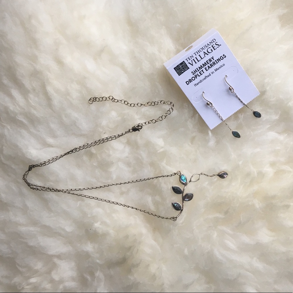 Shimmery Droplet Earrings & Droplet Necklace